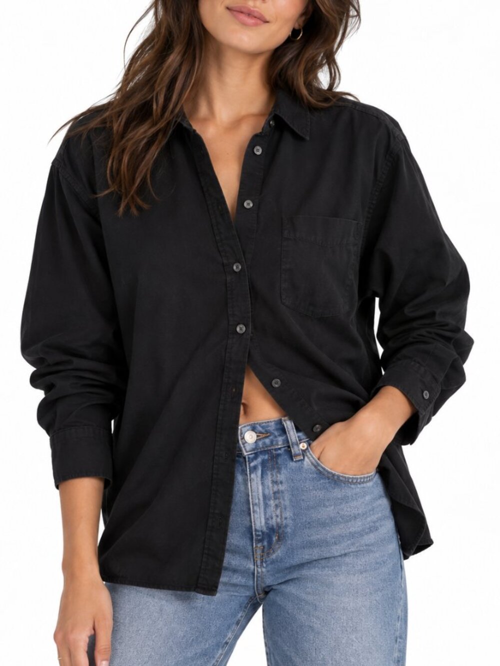 Gap The Big Shirt Black Oversized Button Down Boyfriend Shirt Size M